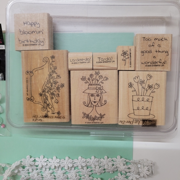 Stampin Up La Dee Da Wooden Block Rubber Stamp Set - Picture 2 of 6